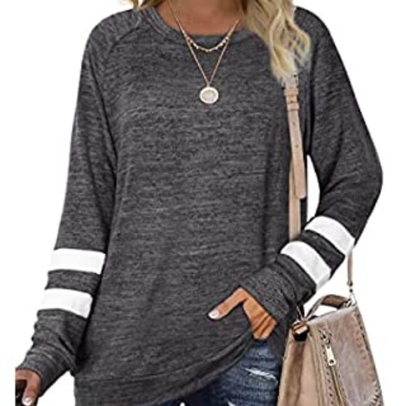 Geifa Sweatshirts for Women Crewneck Color Block Sweaters Long Sleeve Tunic Tops - Picture 1 of 1